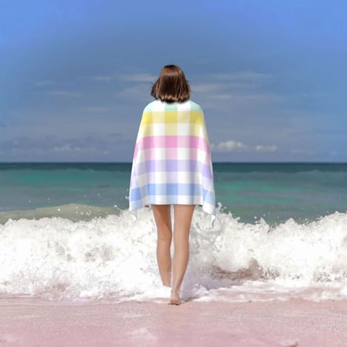 VOOHDDY Rainbow Checkered Microfiber Beach Towel