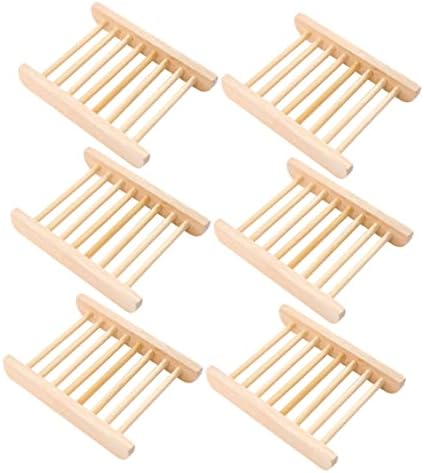 RORPOIR 6Pcs Wooden Soap Dish Tray Set for Bathroom Kitchen