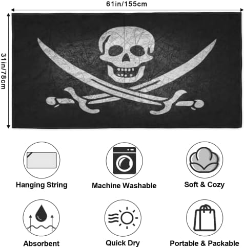 Jolly Roger Pirate Skull Microfiber Beach Towel for Kids and Toddlers