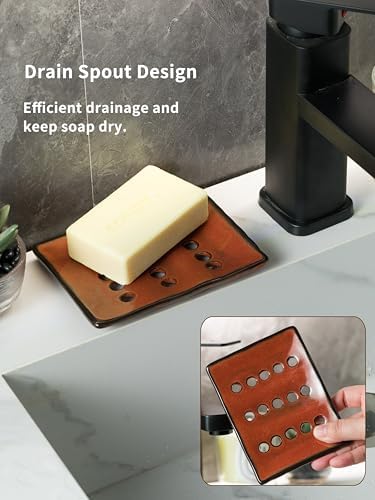 Red Ceramic Soap Holder with Drain Multi-functional