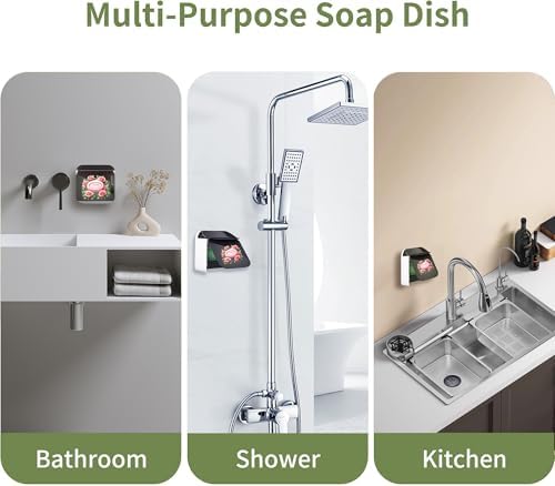 VZXAB Soap Dish Holder with Lid and Strong Adhesive