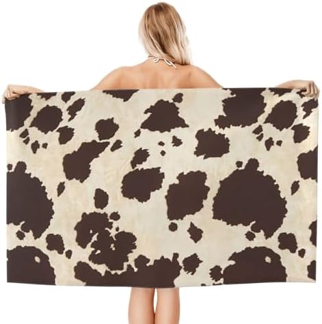 VOOHDDY Retro Cow Print Microfiber Beach Towel