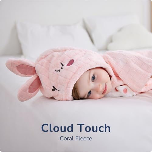 USBettas Kids Towel Poncho - Soft Coral Fleece with Bunny Design