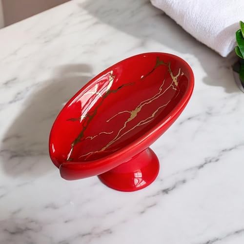 Luxury Porcelain Soap Dish Holder for Bathroom 1 Red