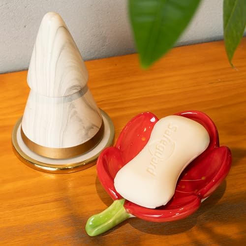 Ceramic Soap Dish Holder with Floral Design Red 1