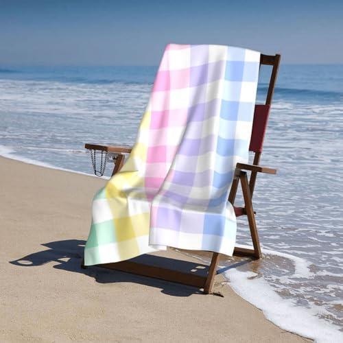 VOOHDDY Rainbow Checkered Microfiber Beach Towel