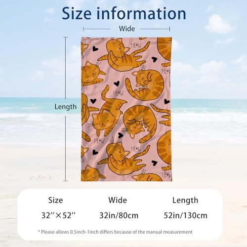 WZOMT Microfiber Beach Towel with Cute Orange Cat Design 1
