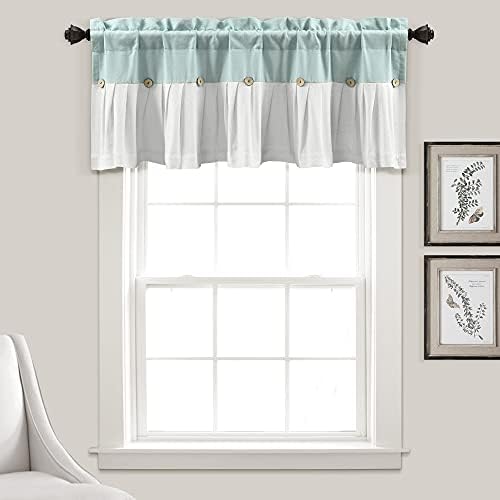Lush Decor Linen Button Farmhouse Valance 52x18 Blue White
