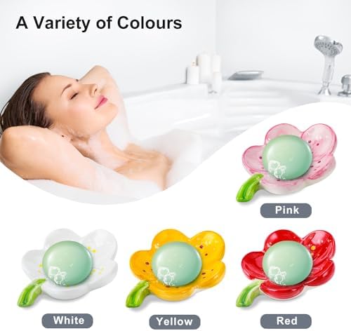 HuaLiSiJi Ceramic Flower Soap Holder - Self Draining Red