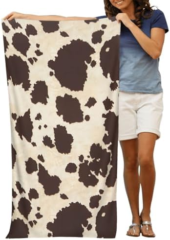 VOOHDDY Retro Cow Print Microfiber Beach Towel