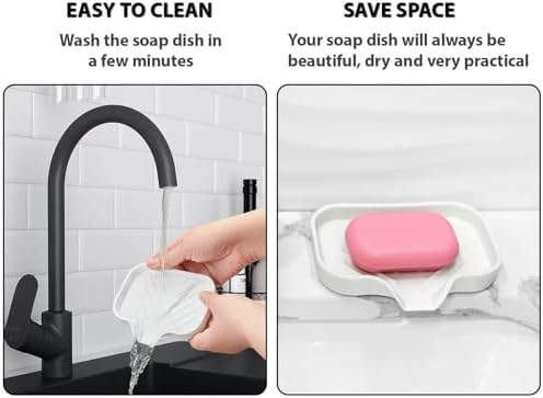 6 Pack Silicone Soap Dishes with Drain Spout - White