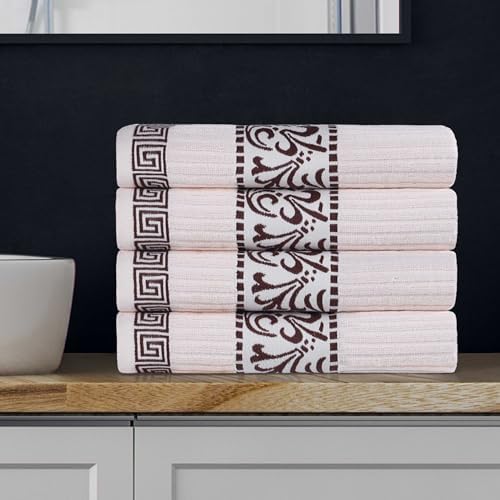 Superior 4-Piece Bath Towel Set with Greek Floral Design