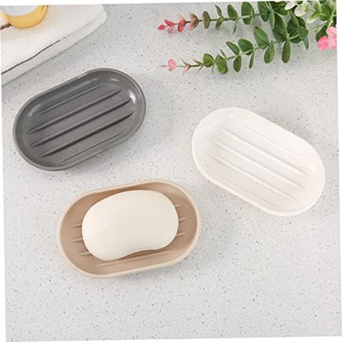HAKIDZEL Beige Soap Dish Oval Self-Draining Holder for Bathroom