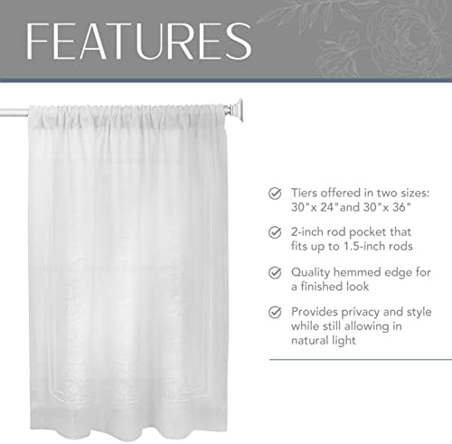 Elrene Cameron Linen Tier Curtains White 30x24 Set of 2 Tiers