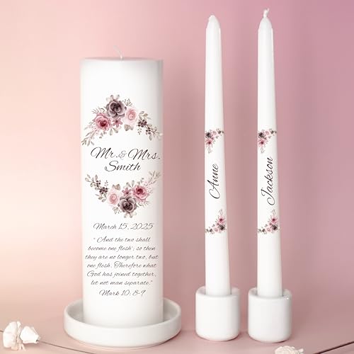 Unity Candles for Wedding Mr Mrs Set with Bible Quote