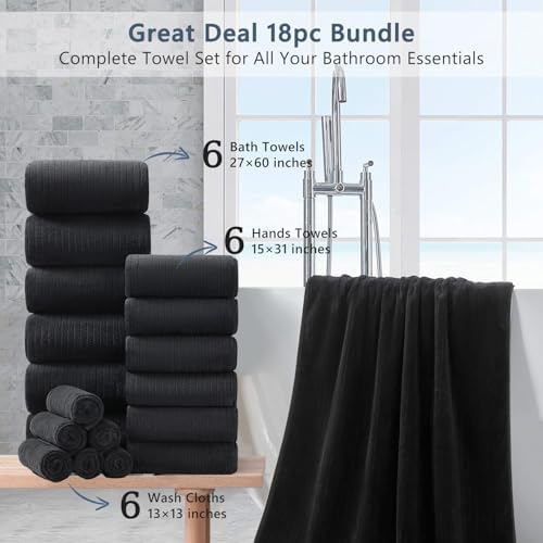 18 Piece Super Soft Bath Towels Set - Black