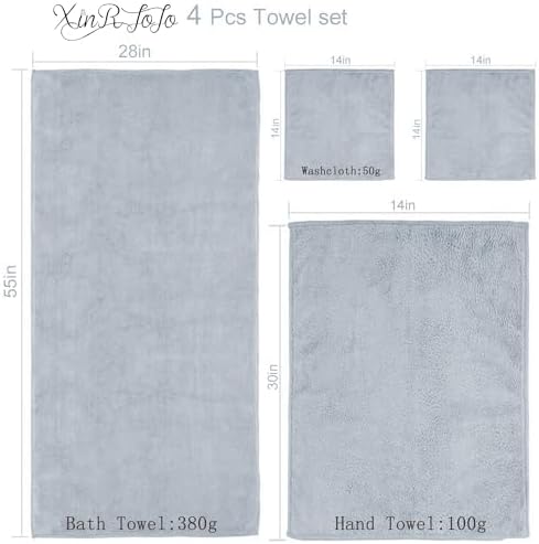 Xinrjojo 4 Piece Microfiber Bath Towel Set Quick Dry Travel Yoga Towels - Gray