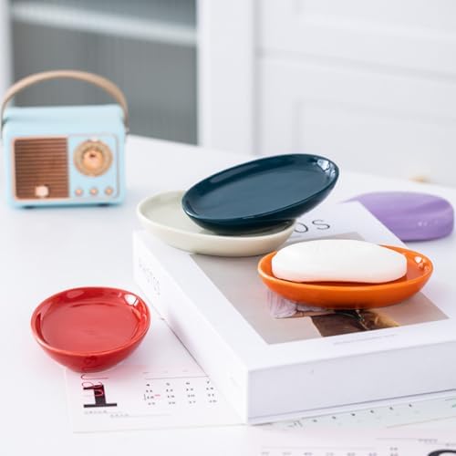 Ceramic Soap Dish Holder for Shower Bathroom Kitchen Red