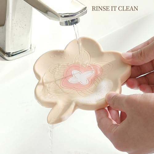 Curfair Soap Dish with Flower Shape Non-Slip Drainage Tray