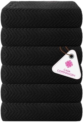 CASA COPENHAGEN 6-Piece Wave Textured Bath Towel Set - Black 1
