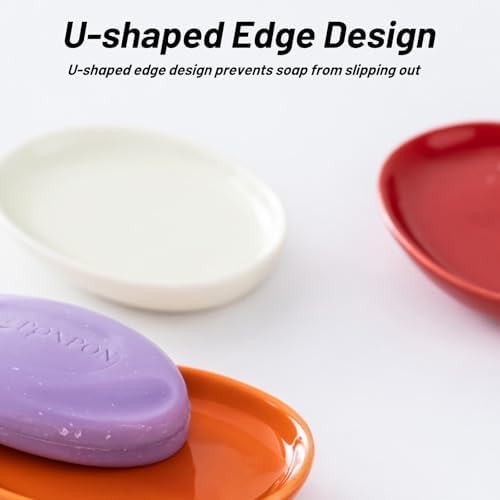 Ceramic Soap Dish Holder for Shower Bathroom Kitchen Red