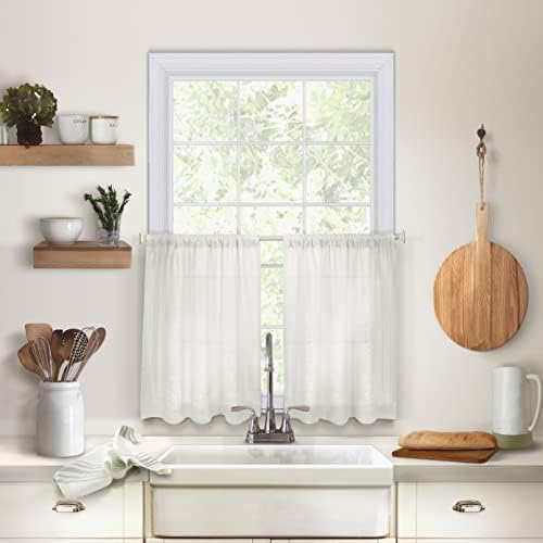 Elrene Cameron Linen Tier Curtains White 30x24 Set of 2 Tiers