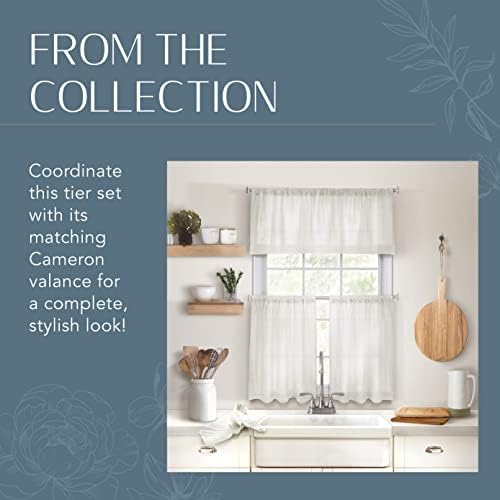 Elrene Cameron Linen Tier Curtains White 30x24 Set of 2 Tiers