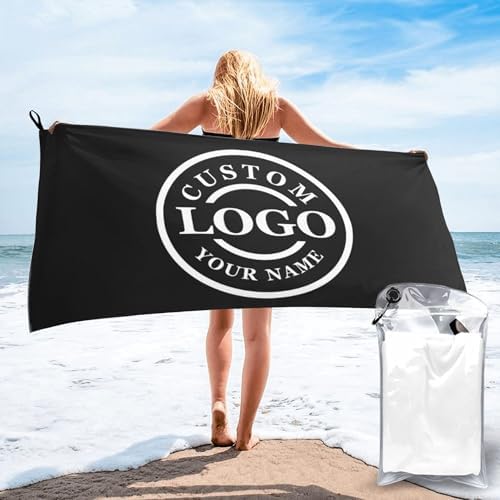 Custom Beach Towel with Text Logo and Photo