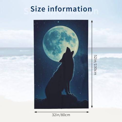 VANZEV Wolf Moon Beach Towel - 52x32 Inch Microfiber Sand Free