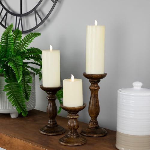 Northlight 3 pcs 10 Inch Dark Wooden Candle Holders