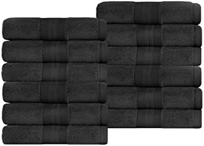 Superior Turkish Cotton 12-Piece Face Towel Set Black