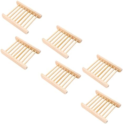 ULTECHNOVO 6Pcs Natural Wood Soap Dish Holder Drainer Tray