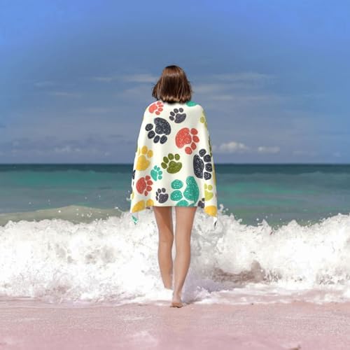 VOOHDDY Colorful Paw Beach Towel 52x32 Inches Microfiber
