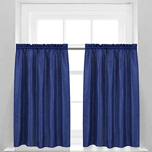 Valea Home Waffle Weave Bathroom Curtains Navy Blue Set of 2