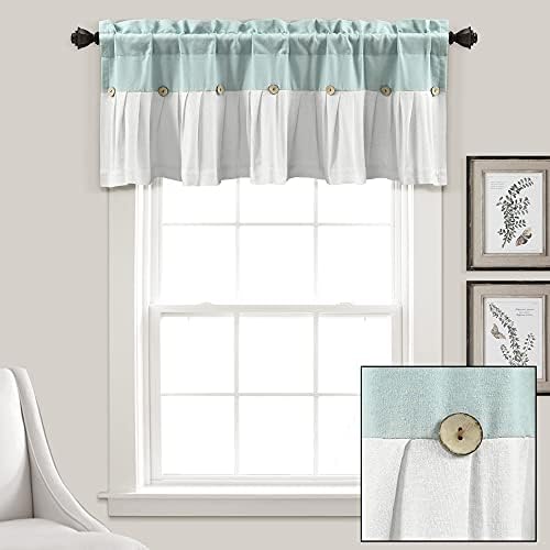 Lush Decor Linen Button Farmhouse Valance 52x18 Blue White