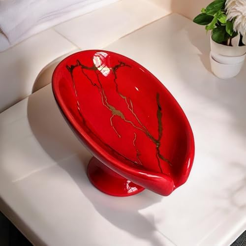 Luxury Porcelain Soap Dish Holder for Bathroom 1 Red
