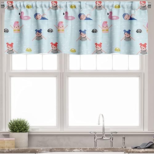 Ambesonne Summer Valance Tier Curtain 3 pcs Set