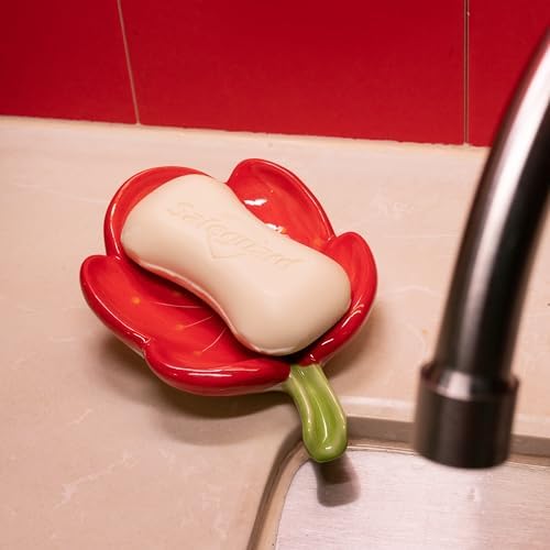 Ceramic Soap Dish Holder with Floral Design Red 1