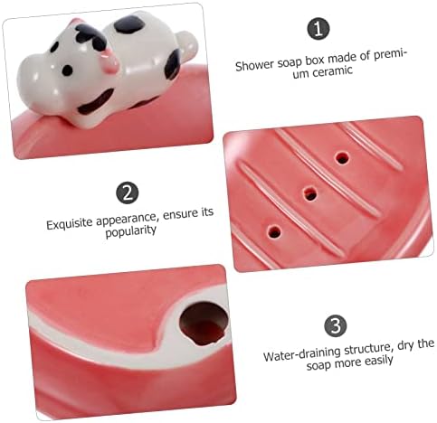 Unomor Cute Cow Ceramic Soap Dish Holder for Bathroom Kitchen