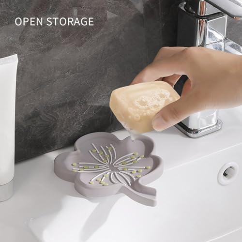 Curfair Soap Dish with Flower Shape Non-Slip Drainage Tray