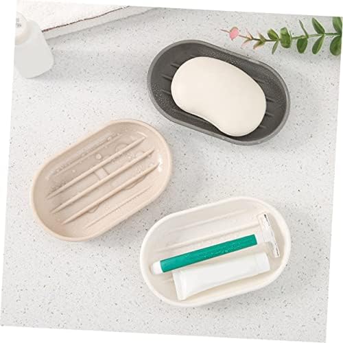 Oval Soap Dish Holder Beige Plastic for Bathroom Kitchen