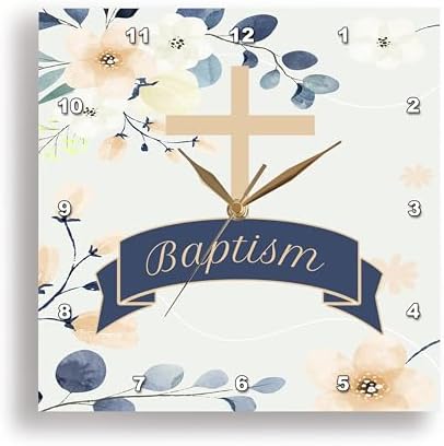 3dRose Wall Clock - 13 Inch Silent Baby Baptism Design