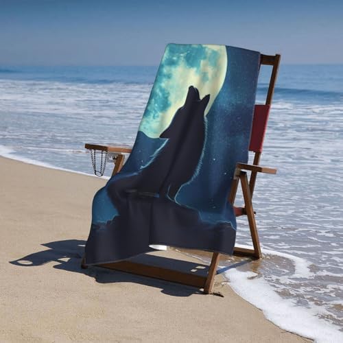 VANZEV Wolf Moon Beach Towel - 52x32 Inch Microfiber Sand Free