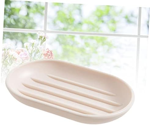 Oval Soap Dish Holder Beige Plastic for Bathroom Kitchen