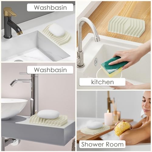 SAISN Silicone Soap Dish for Shower Beige