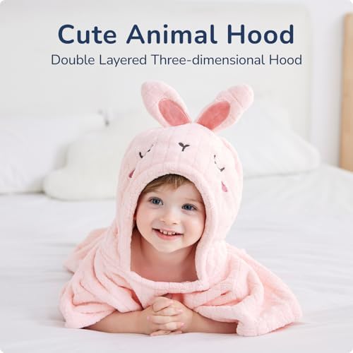 USBettas Kids Towel Poncho - Soft Coral Fleece with Bunny Design