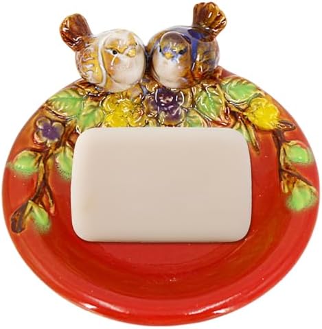Ceramic Soap Dish with 2 Birds and Flower Design
