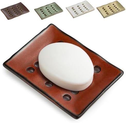 Red Ceramic Soap Holder with Drain Multi-functional