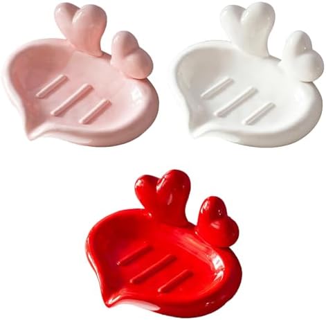MISNODE Heart-Shaped Ceramic Self Draining Soap Dish