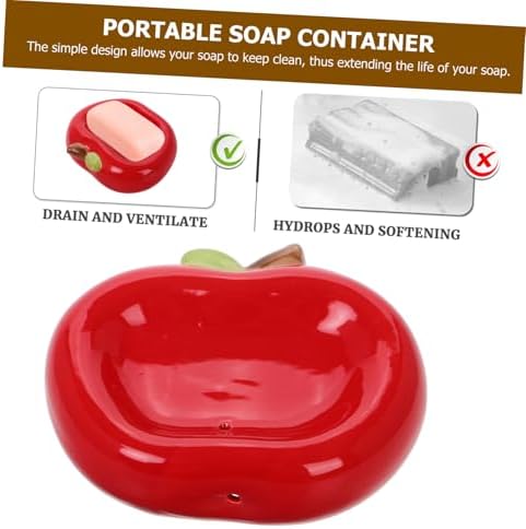 BESTOYARD Ceramic Apple Soap Holder with Drainage Tray